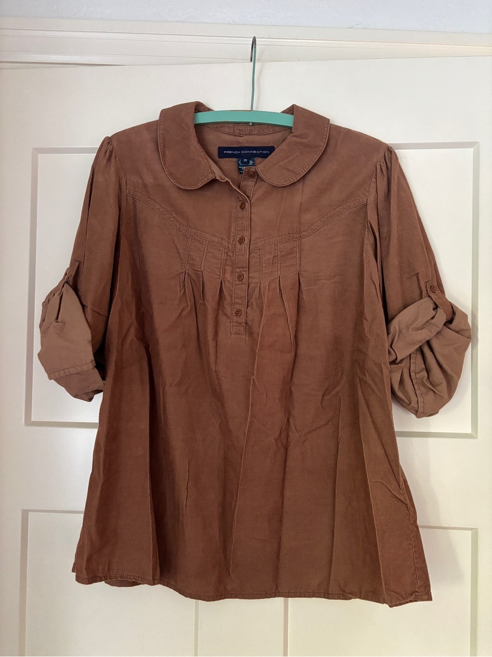French Connection brown corduroy button-front top